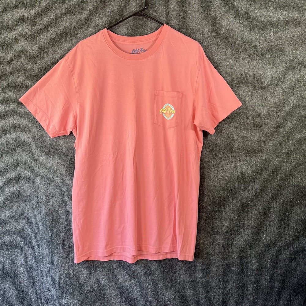 Old Row Circle Logo Pocket T-Shirt Mens Large Peach Pink SEC Frat College Tee